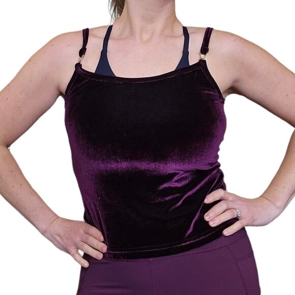 Vintage 90s Womens Medium Purple Velvet Cardigan Sweater Set Stretchy W‎ Tank - Picture 3 of 11